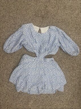 Blue Floral Cutout mini Dress